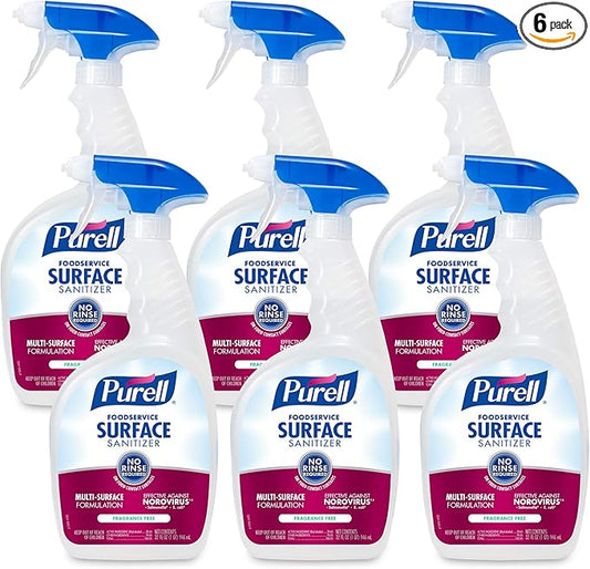 PURELL Foodservice Surface Sanitizer Spray, Fragrance Free, 32 fl oz Capped Bottle with Spray Trigger in Pack (Pack of 6) - 3341-06