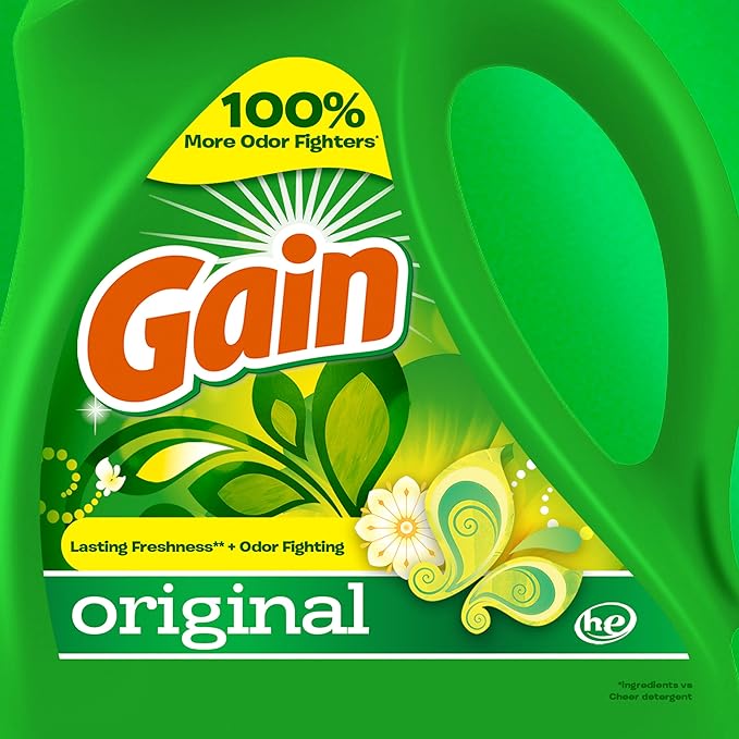 Gain Liquid Laundry Detergent, Original Scent, 194 fl oz, 134 loads, Freshness + Odor Fighting, Laundry Detergent Liquid Soap, HE compatible
