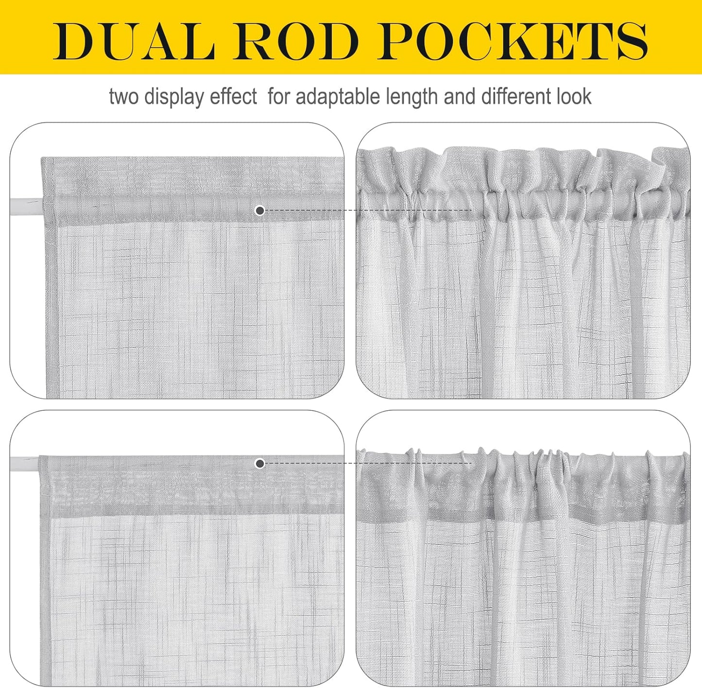 NICETOWN Side Door Curtains for Small Window, Rod Pocket French Window Curtains Light Filtering Sidelight Curtain for Front, 36W X 40L Sheer Door Shade with Tieback, 1 PC, Light Grey