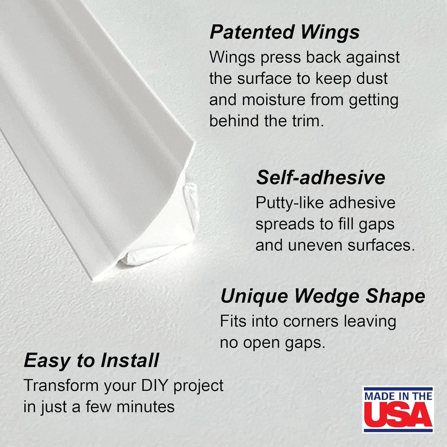InstaTrim White New & Improved Caulk Trim, 3/4" by 10 ft, Flexible, Waterproof for Bathroom, Floors, and Walls | Easy Installation | No Mess, Stain Resistant, Made in The USA