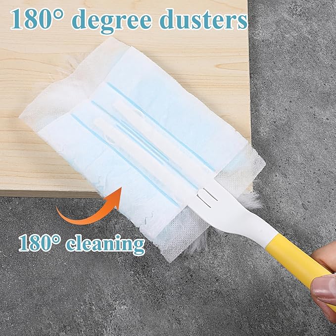 60 Count Electrostatic Duster Refills, 360 Heavy Duty Compatible with Swiffer Dusters Refills with 1 Short Handle and 1 Extenda Handle for Cleaning Home