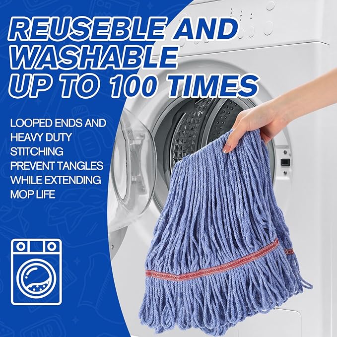 Eccliy 6 Pack Heavy Loop End Cotton String Mop Head Heavy Duty Mop Head Commercial Refills Replacement Bulk for Home Industrial Commercial Floor Cleaning (Blue,Red)