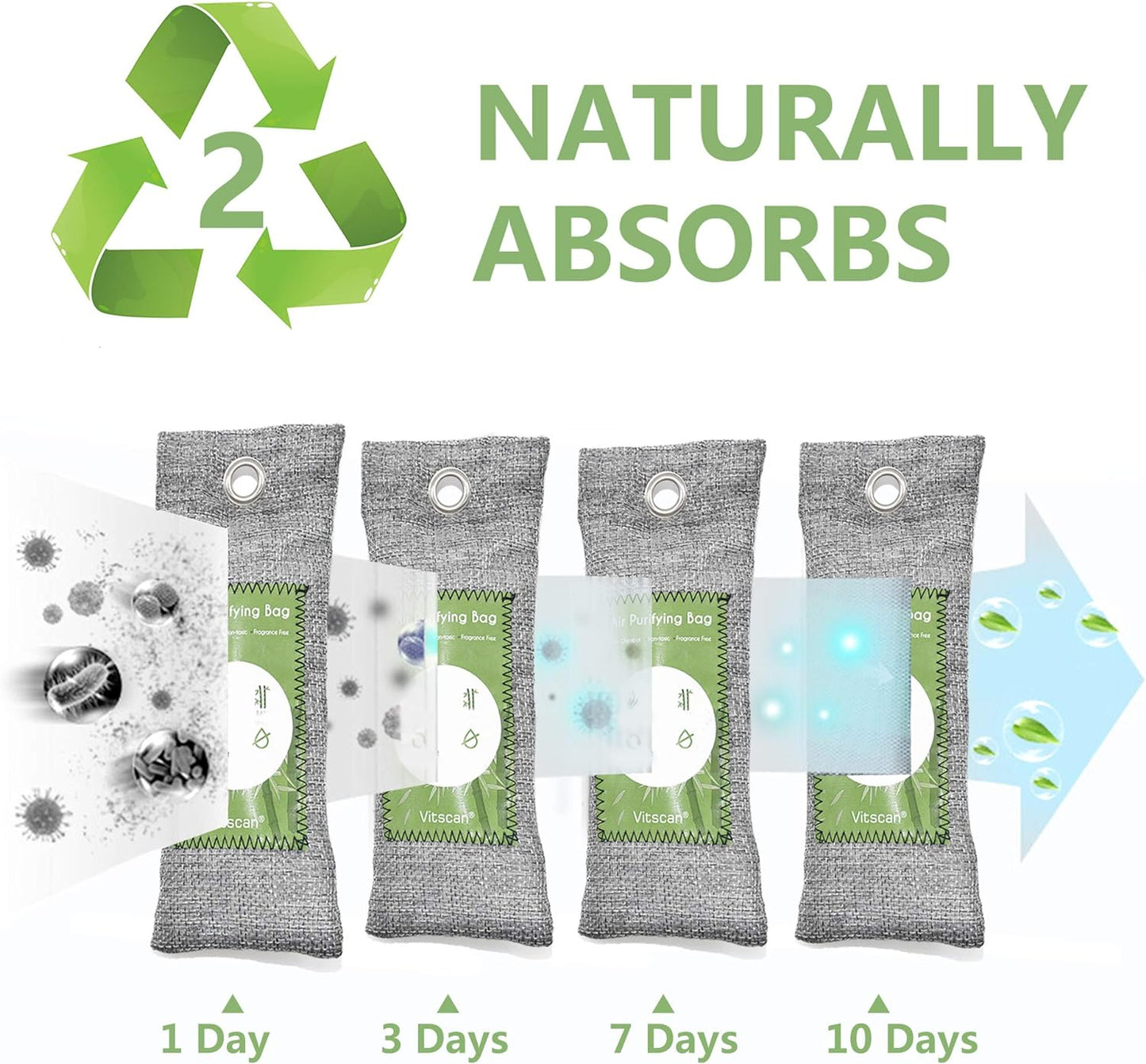 12 Pack Bamboo Charcoal Air Purifying Bag, Activated Charcoal Bags Odor Absorber, Moisture Absorber, Natural Car Air Freshener, Shoe Deodorizer, Odor Eliminators For Home, Pet, Closet (8x50g, 4x200g)