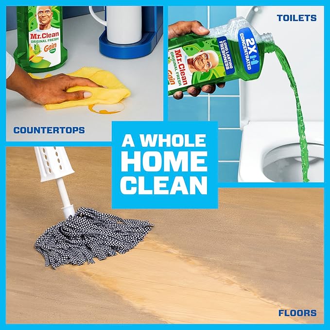 Mr. Clean All Purpose Cleaner,Floor Cleaner for Mopping Home,Bathroom,& Kitchen,Cleaning Liquid for Mop & Bucket,Cleaning Supplies,Multi-Surface Dilutable,Gain,41oz,(Pack of 4)