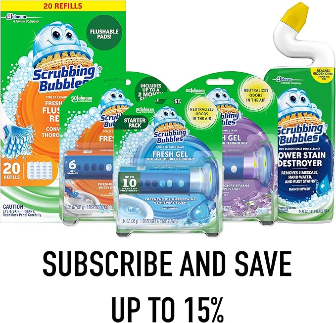 Scrubbing Bubbles Flushable Toilet Bowl Wand Cleaner Refills, Fresh Brush Cleaner Toilet Refill Pads, Removes Limescale & Odors, Citrus Scent, 10 Count (Pack of 12)