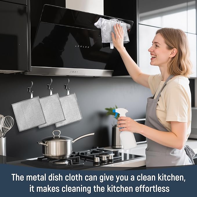 3 Layers Non Scratch Wire Dish Cleaning Supplies 36PCS - Wire Dishwashing Rag Home Essentials-Reusable Steel Wool Scrubber Washcloths,Kitchen Towels and Dishcloths Set for Pans Sinks & Cookware