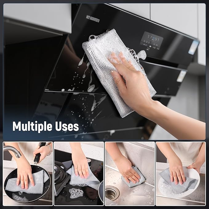 3 Layers Non Scratch Wire Dish Cleaning Supplies 36PCS - Wire Dishwashing Rag Home Essentials-Reusable Steel Wool Scrubber Washcloths,Kitchen Towels and Dishcloths Set for Pans Sinks & Cookware