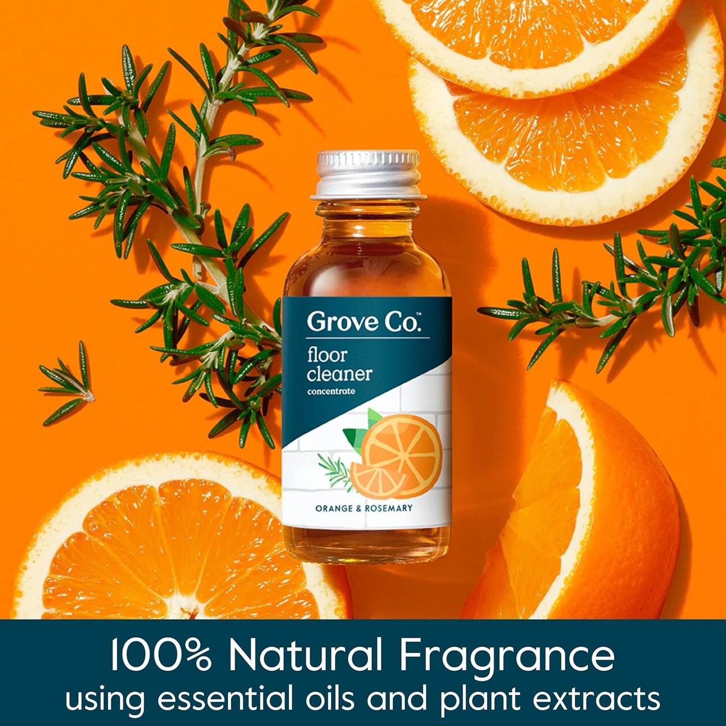 Grove Co. Floor Cleaner Refill Concentrate (6 x 1 Fl Oz) Plant-based Household Cleaning Supplies, Ammonia & Chlorine Free, No Plastic Waste, 100% Natural Orange & Rosemary Scent, 3 x 2 Pack Refills