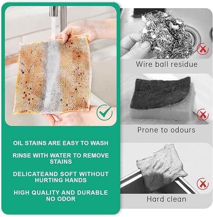 10Pcs Multipurpose Wire Dishwashing Rag, Reusable Non-Scratch Wire Dishcloth, Metal Dish Cloth Wet and Dry for Kitchen Cleaning, Sinks, Dishes, Stove Top, Dimensions(7.87X7.87)
