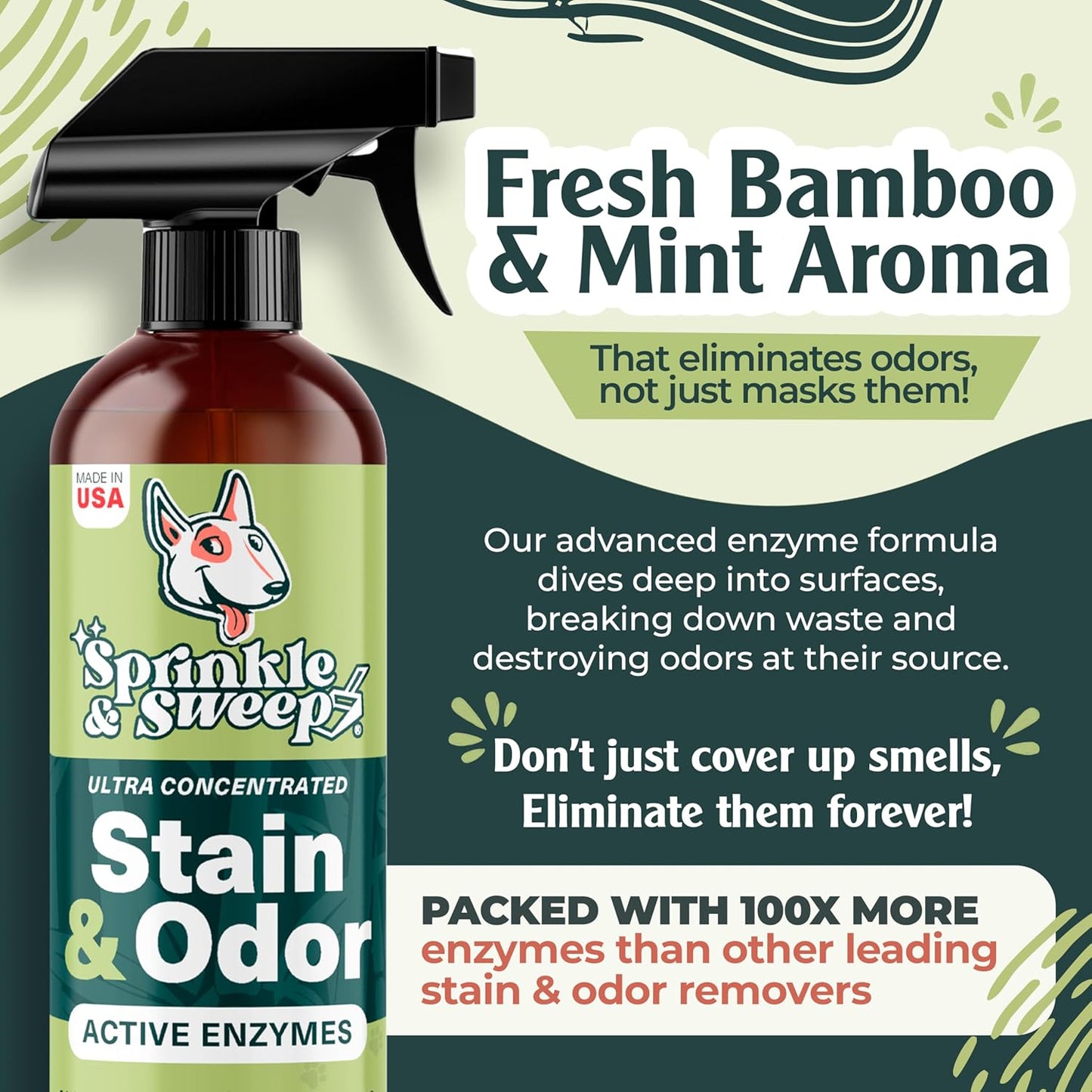 Sprinkle & Sweep Pet Stain and Odor Remover - Super Concentrated Pet Odor Eliminator - No Scrubbing Dog & Cat Urine Enzyme Cleaner Destroyer - Carpet Cleaner for Multiple Surfaces (24 oz Pack of 2)