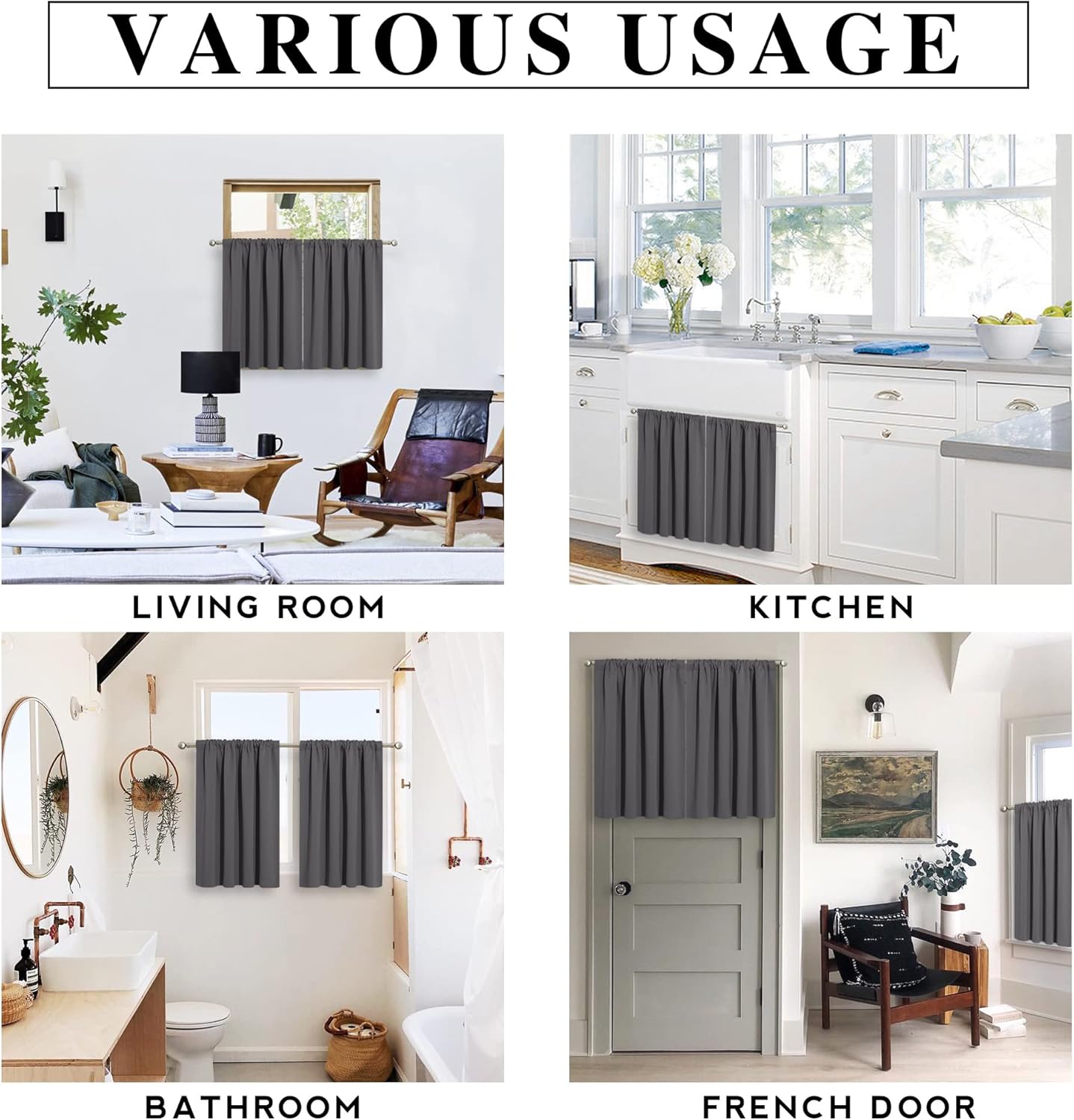 RYB HOME Blackout Curtains for Living Room, Large Window Shades for Bay Window Dining Parlor Bedroom Patio Door, Wide 34 x Long 80 inches, Grey, 2 Panels