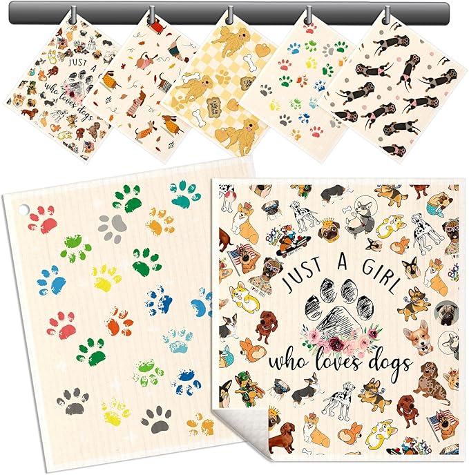 Swedish Dishcloths for Kitchen - 5 Pack Reusable Dish Cloths for Washing Dishes Absorbent Cute Funny Kitchen Towels Cleaning Sponge, Little Puppy