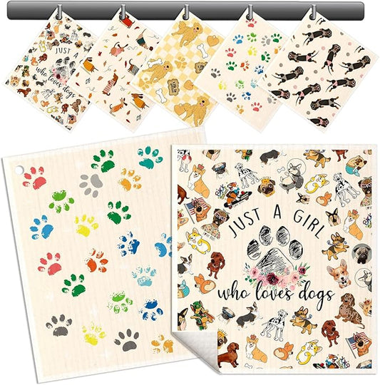 Swedish Dishcloths for Kitchen - 5 Pack Reusable Dish Cloths for Washing Dishes Absorbent Cute Funny Kitchen Towels Cleaning Sponge, Little Puppy