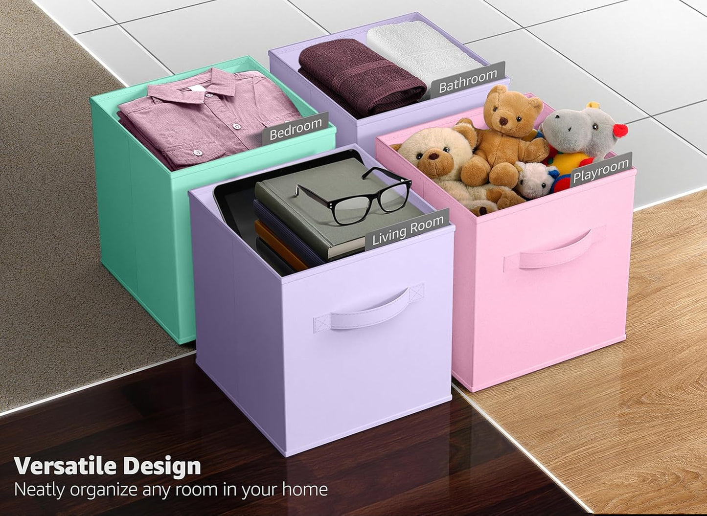 Sorbus Fabric Storage Cubes - 6 Foldable Storage Bins for Organizing Pantry, Cubbies, Toy Box - Clothes Storage & Closet Organizer - 13 Inch Collapsible Cube Baskets for Shelves with Handle