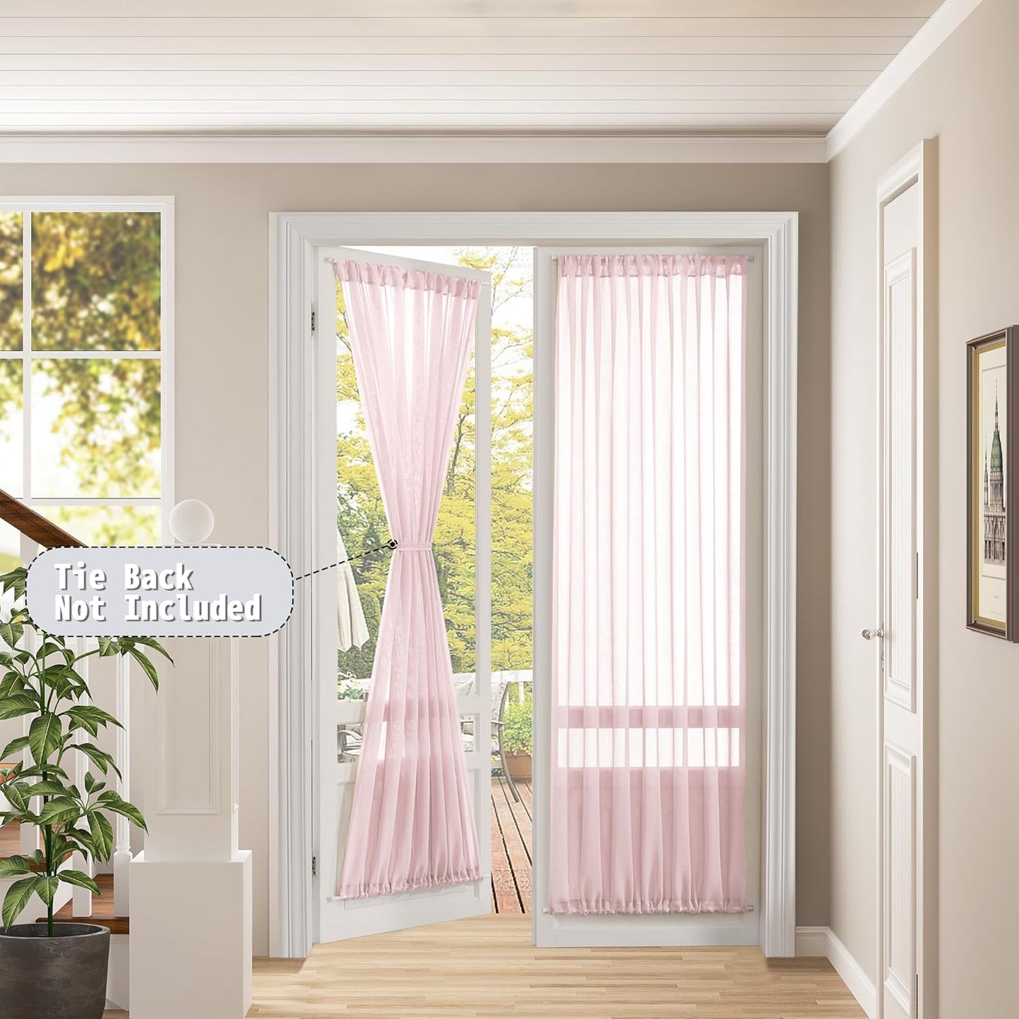 Tollpiz Sheer Door Curtains Closet Linen Textured Curtain Sheers Doorway Light Filtering Voile Patio Glass Door Rod Pocket Curtains French Door, 54 x 80 inches Long, Pink, Set of 1 Panel