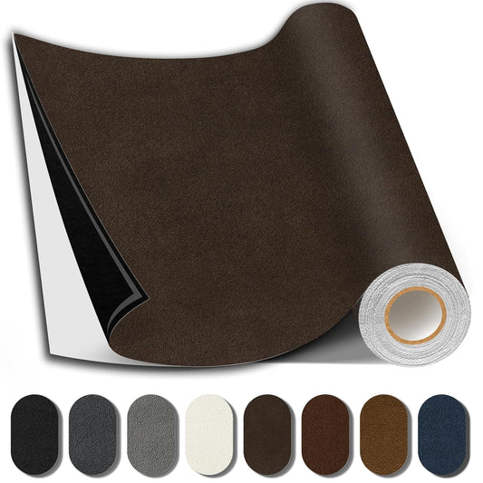 Suede Repair Patch, 17X79 Inch Fabric Large Repair Tape, Self-Adhesive Patches for Furniture, Sofa, Car Interior, Shoes, Hand Bag, Clothing (Coffee, 17X79 Inch)