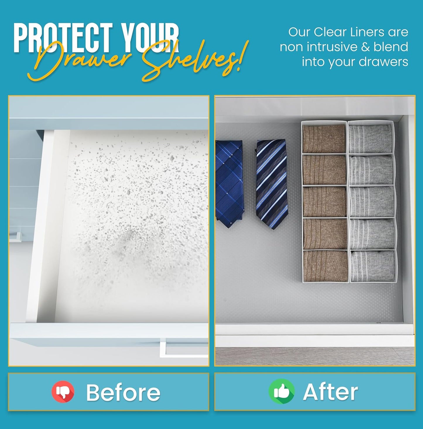 Shelf Liner Drawer Liner for Kitchen Cabinets Non-Adhesive by Linda’s Essentials (12 x 60 Inches) - Non-Slip Easy Clean Kitchen Cabinet and Cupboard Protector, Waterproof Mat, Clear Roll