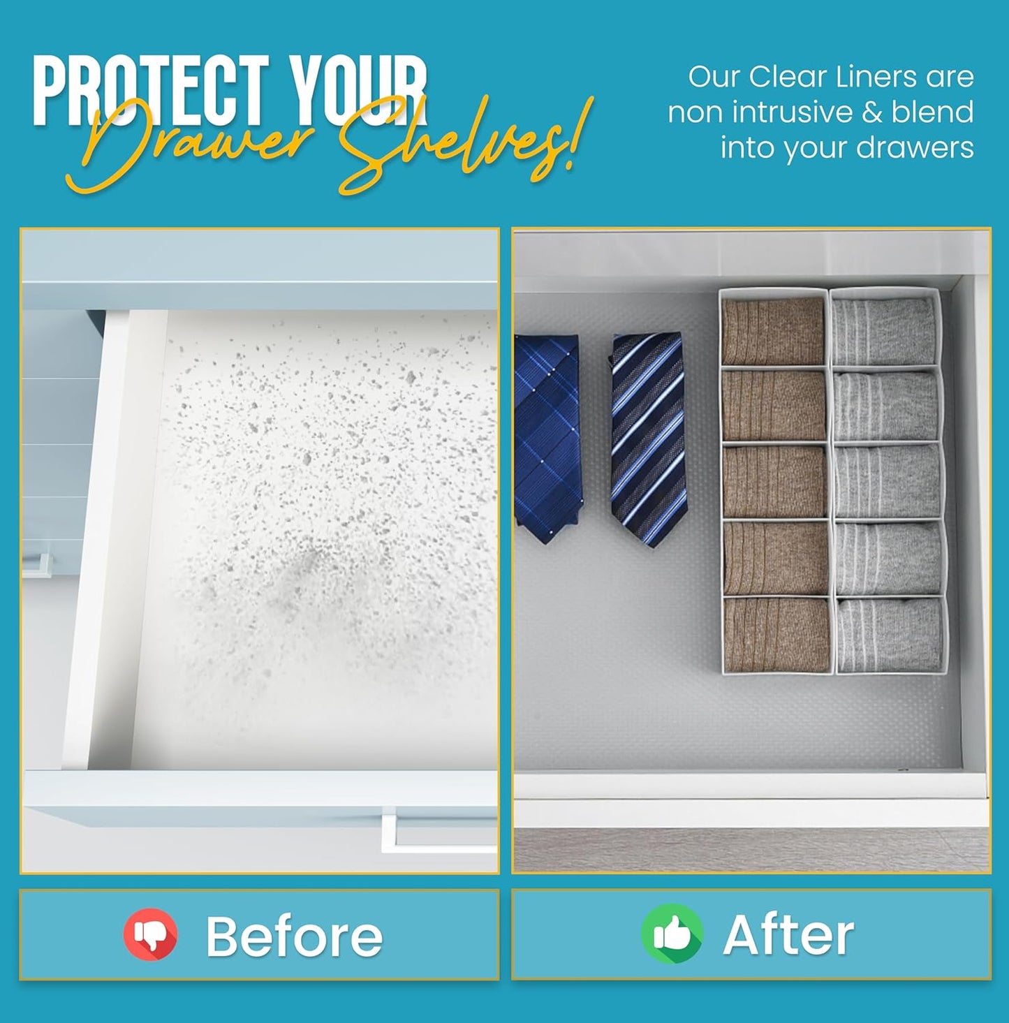 Shelf Liner Drawer Liner for Kitchen Cabinets Non-Adhesive by Linda’s Essentials (17.7 x 120 Inches) - Non-Slip Easy Clean Kitchen Cabinet and Cupboard Protector, Waterproof Mat, Clear Roll
