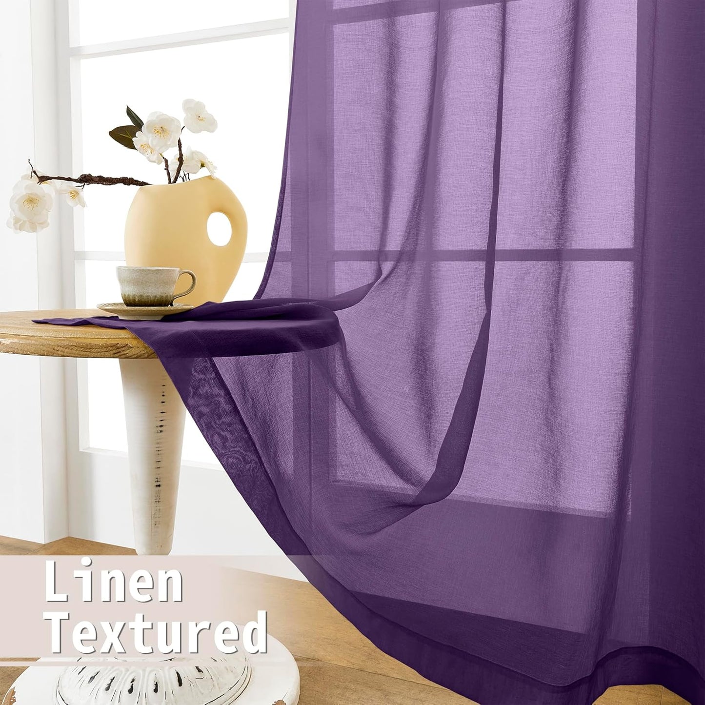 Tollpiz Sheer Door Curtains Closet Linen Textured Curtains Sheer Doorway Light Filtering Voile Rod French Door Pocket Curtain Patio Glass Door, 25 x 72 inches Long, Royal Purple, Set of 1 Panel