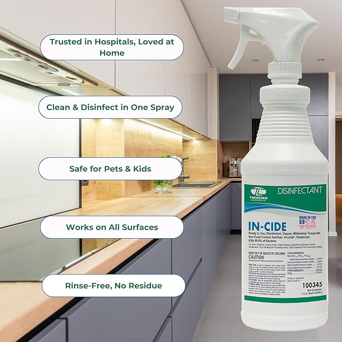 In-Cide Hospital Grade Disinfectant Spray - EPA Registered Cleaner Kills 99.9% MRSA, H1N1- Medical Grade for Home Office Clinic - Fresh Scent - 1 Gallon + 32oz Bundle