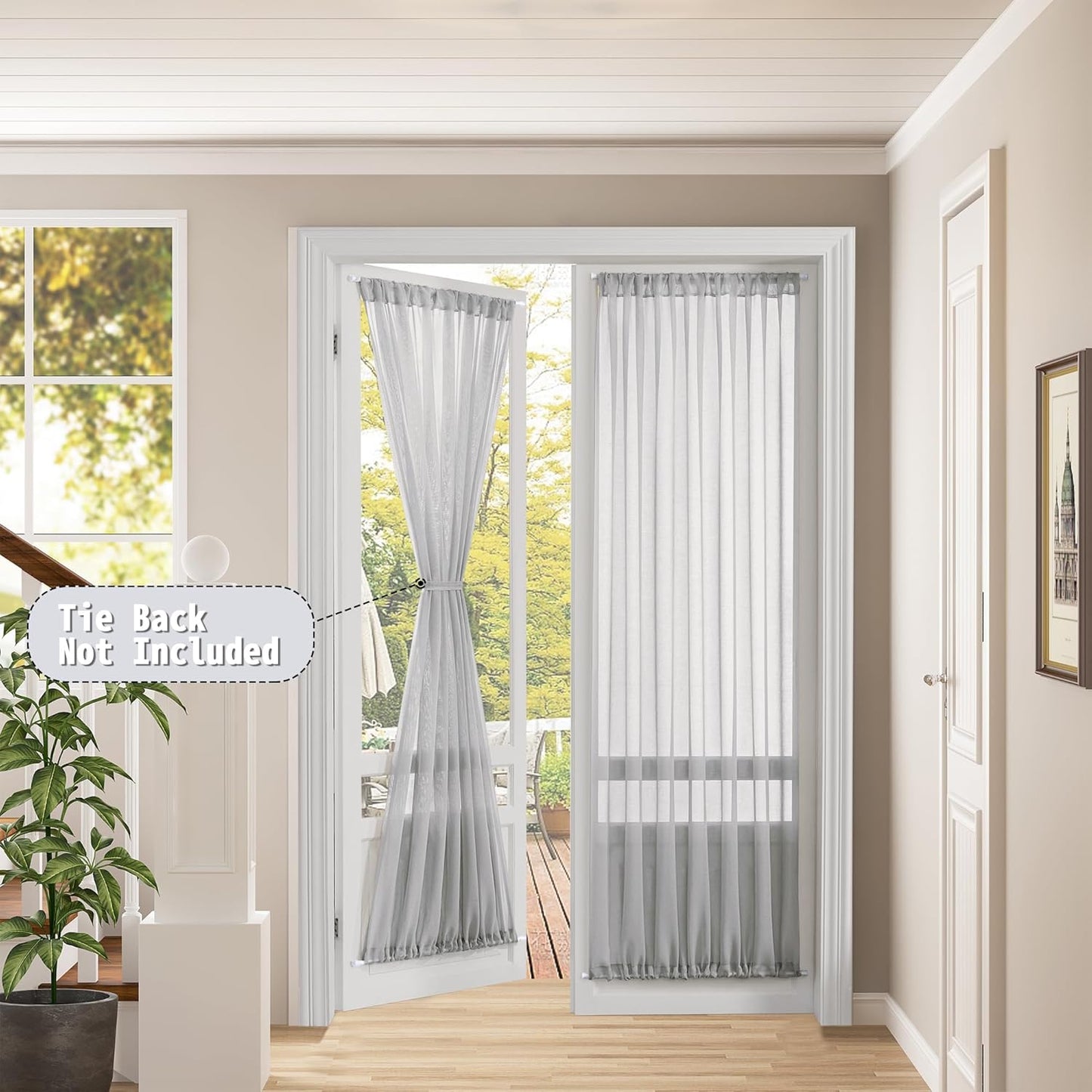 Tollpiz Sheer Curtain Closet Linen Textured Curtain Sheers Doorway Light Filtering Voile French Door Rod Pocket Curtains Patio Glass Door, 25 x 80 inches Long, Silver Grey, Set of 1 Panel
