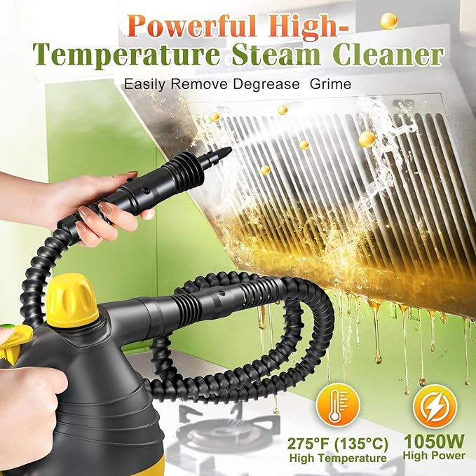 Handheld Steam Cleaner - 275°F High-Temp Fast Heating Multi-Surface Steamer for Cleaning, 100% Chemical-Free Pet Safe Portable Steam Cleaner for Home/Bath/Window/Car Detailing/Upholstery/Couch/Grout