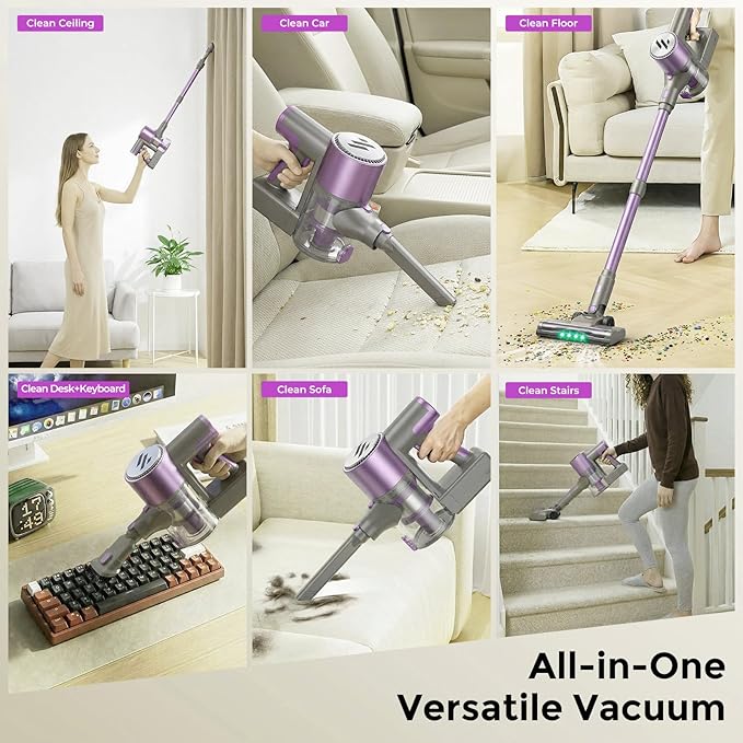 Vacuum Cleaners for Home,Cordless Vacuum Cleaner,Lightweight Stick Vacuum Cordless Rechargeable,Self-Standing Design,LED Touch Screen,Vacuum for Hardwood Floors,Carpet,Pet Hair(Purple)
