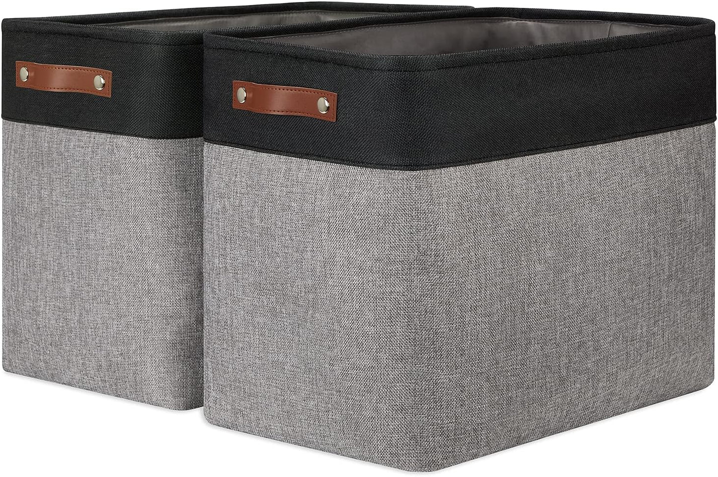 DULLEMELO Extra Large Storage Baskets, Fabric Storage Bins for Organizing Shelves Nursery Toys Books, Closet Baskets and Bins with Handles, Black&Grey, 2-Pack