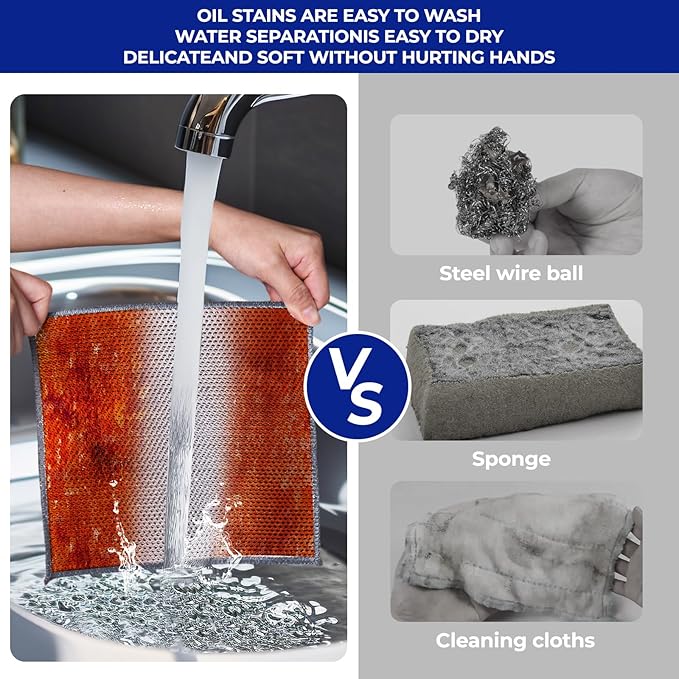 12 PCS 3-Layer Non-Scratch Multipurpose Steel Wire Dishcloths - Reusable Quick-Dry Odor-Free Scrub Cloths for Dishes, Kitchen Cleaning Cloths for Cookware, Sinks, Stove Tops(9.84X9.84)