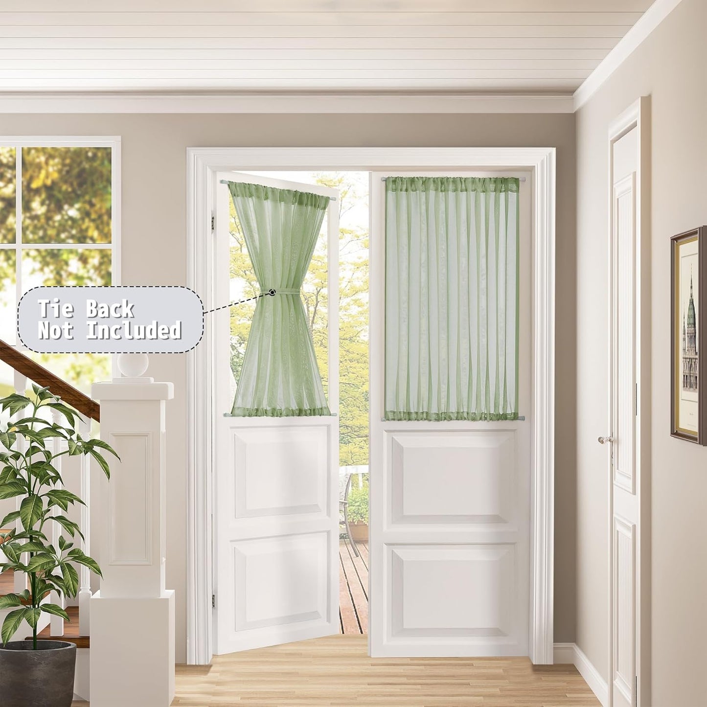 Tollpiz Short Sheer Door Curtains Closet Linen Textured Curtains Sheer Doorway Light Filtering Voile Patio Door Rod Pocket Curtain French Door, 54 x 40 inches Long, Sage Green, Set of 1 Panel