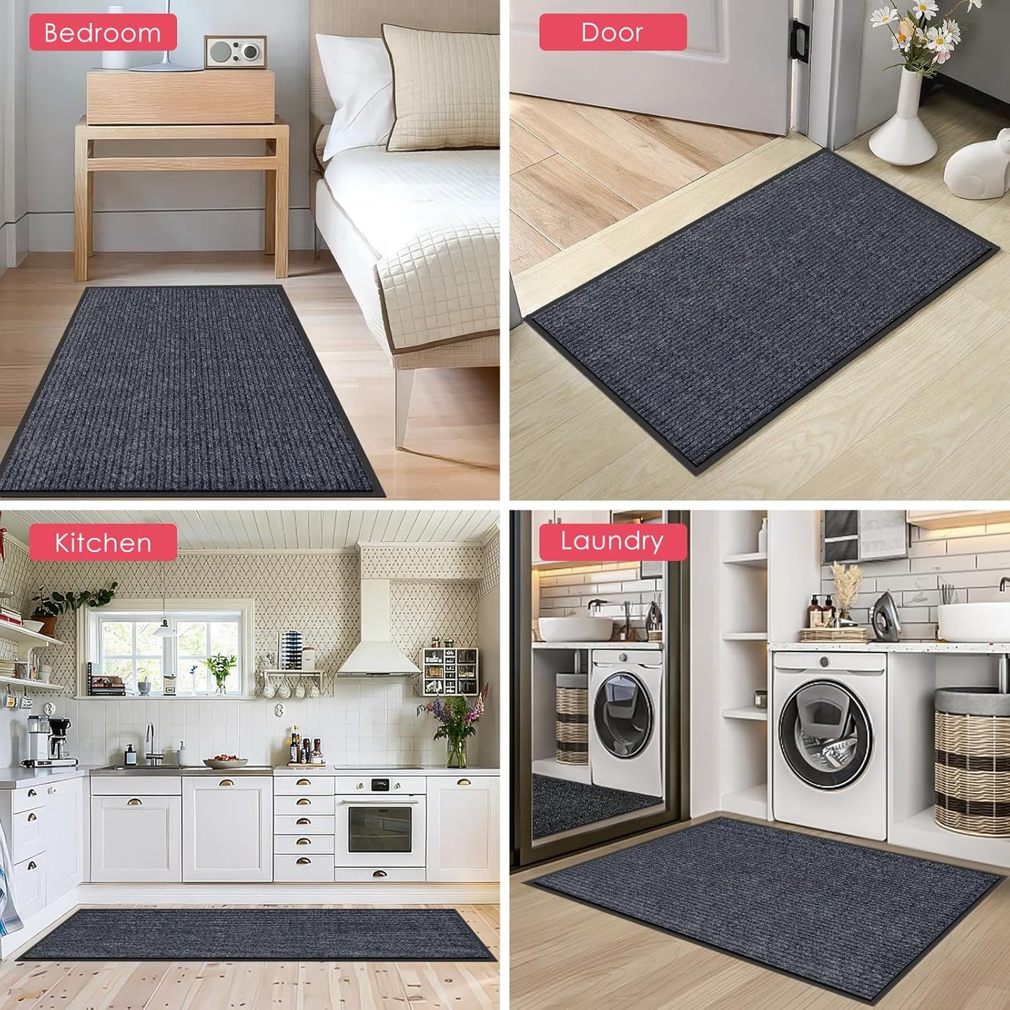 Kuyal Front Door Mat, 3'x4' Indoor Outdoor Entrance Mat, Commercial Floor Mats Inside Outside Entrance, Heavy Duty Durable Welcome Mats, Rubber Backing Non Slip Outdoor Mats for Entryway,Dark Gray