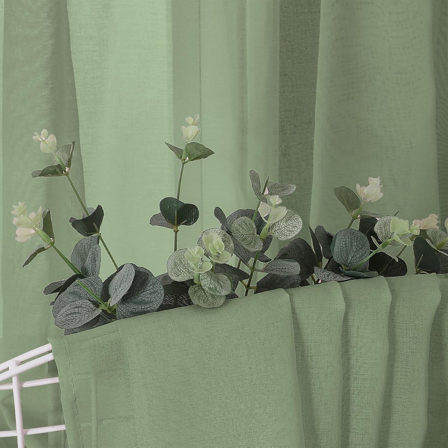 Tollpiz Short Sheer Curtains Linen Textured Living Room Curtain Sheers Light Filtering Rod Pocket Voile Curtains for Bedroom, 42 x 45 inches Long, Sage Green, Set of 2 Panels