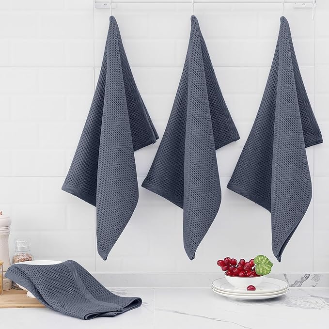 Homaxy 100% Cotton Oversized Waffle Weave Kitchen Dish Towels, 3-Pack Ultra Soft Absorbent Dish Towels, Quick Drying Cleaning Towels, 20 x 28 Inches, Dark Grey