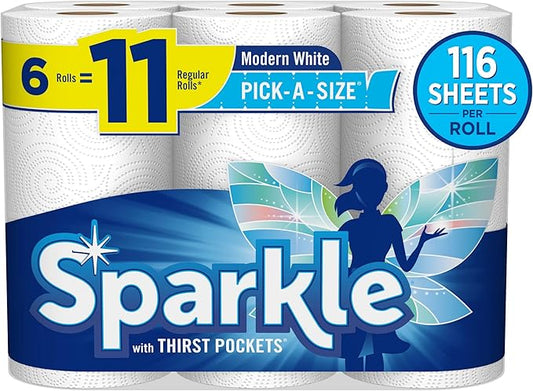 Sparkle Pick-A-Size Paper Towels, 6 Rolls = 11 Regular Rolls, Everyday Value Paper Towel With Full And Half Sheets