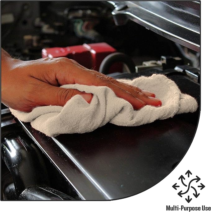 Cotton Shop Towel – Multipurpose Cleaning Cloths (14" x 12" - Pack of 150 - White) Reusable Shop Rags for Automobiles, Industrial, Restaurants, Garage, and Homes
