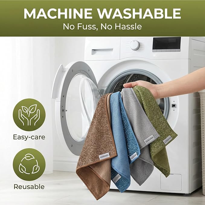 Dual-Sided Microfiber Cleaning Cloths – Non-Scratch Scrub & Absorbent Wipe – 2-in-1 Reusable Cleaning Towels for Kitchen, Home, Car, Glass & Appliances – 11.81” x 11.81” (6 Pack)