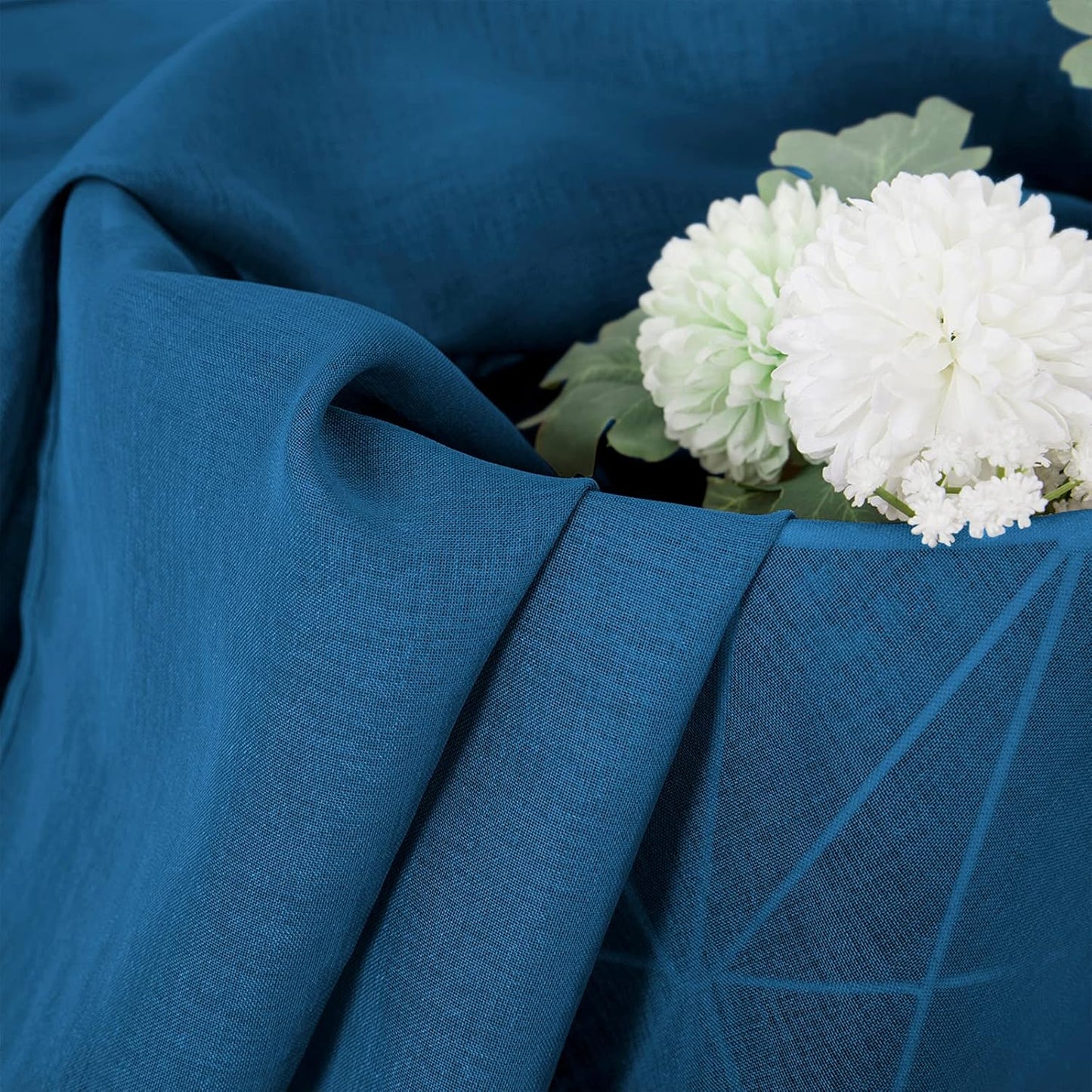 Tollpiz Short Sheer Curtains Linen Textured Living Room Curtain Sheers Light Filtering Rod Pocket Voile Curtains for Bedroom, 42 x 45 inches Long, Classic Blue, Set of 2 Panels