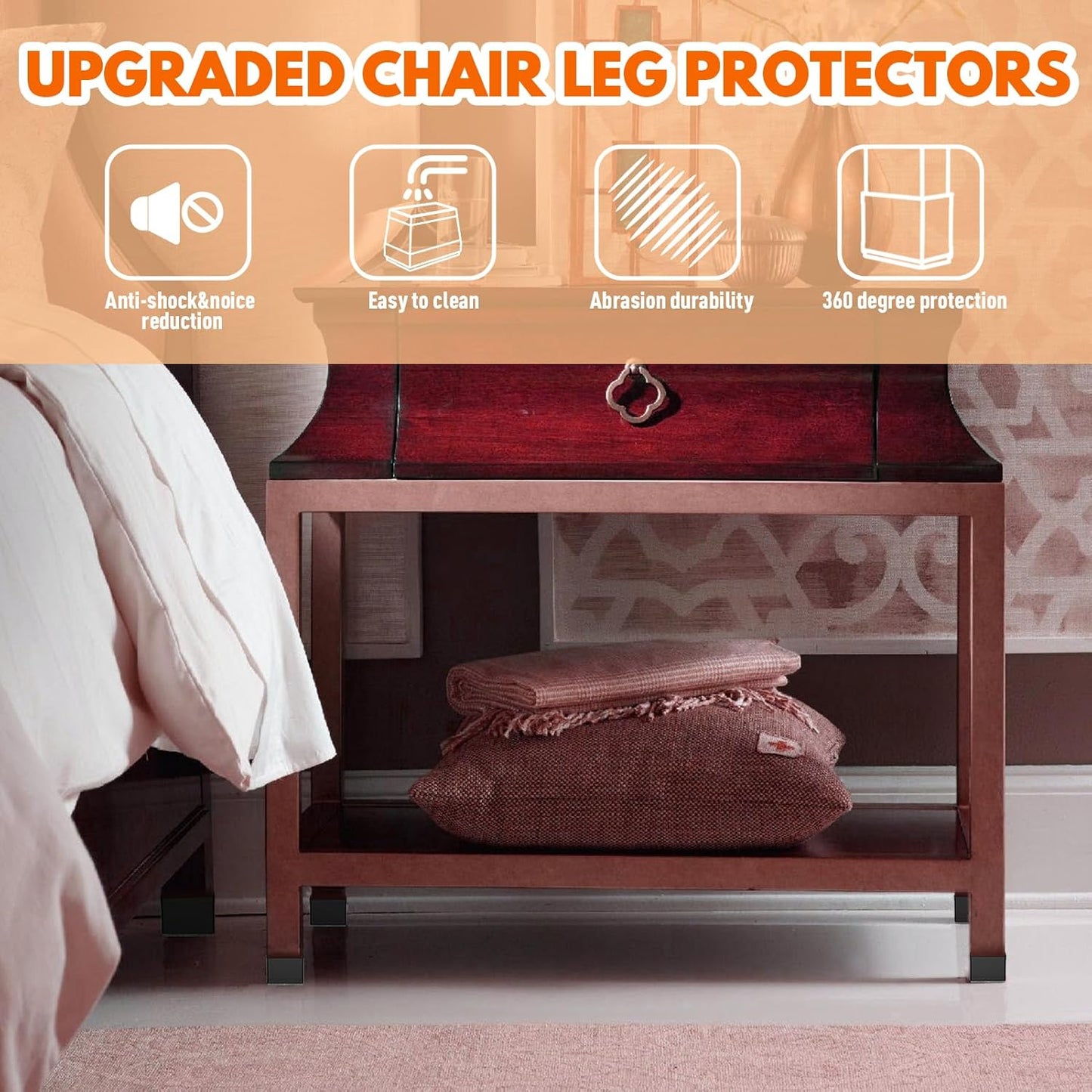 Rectangle Chair Leg Protectors for Hardwood Floors,16 PCS Silicone Covers to Protect Wood Tile Floors Felt Pads Furniture Leg Caps Reduce Noise. Easy to Move.(Black,1 x 1.75 Inch,Rectangle)