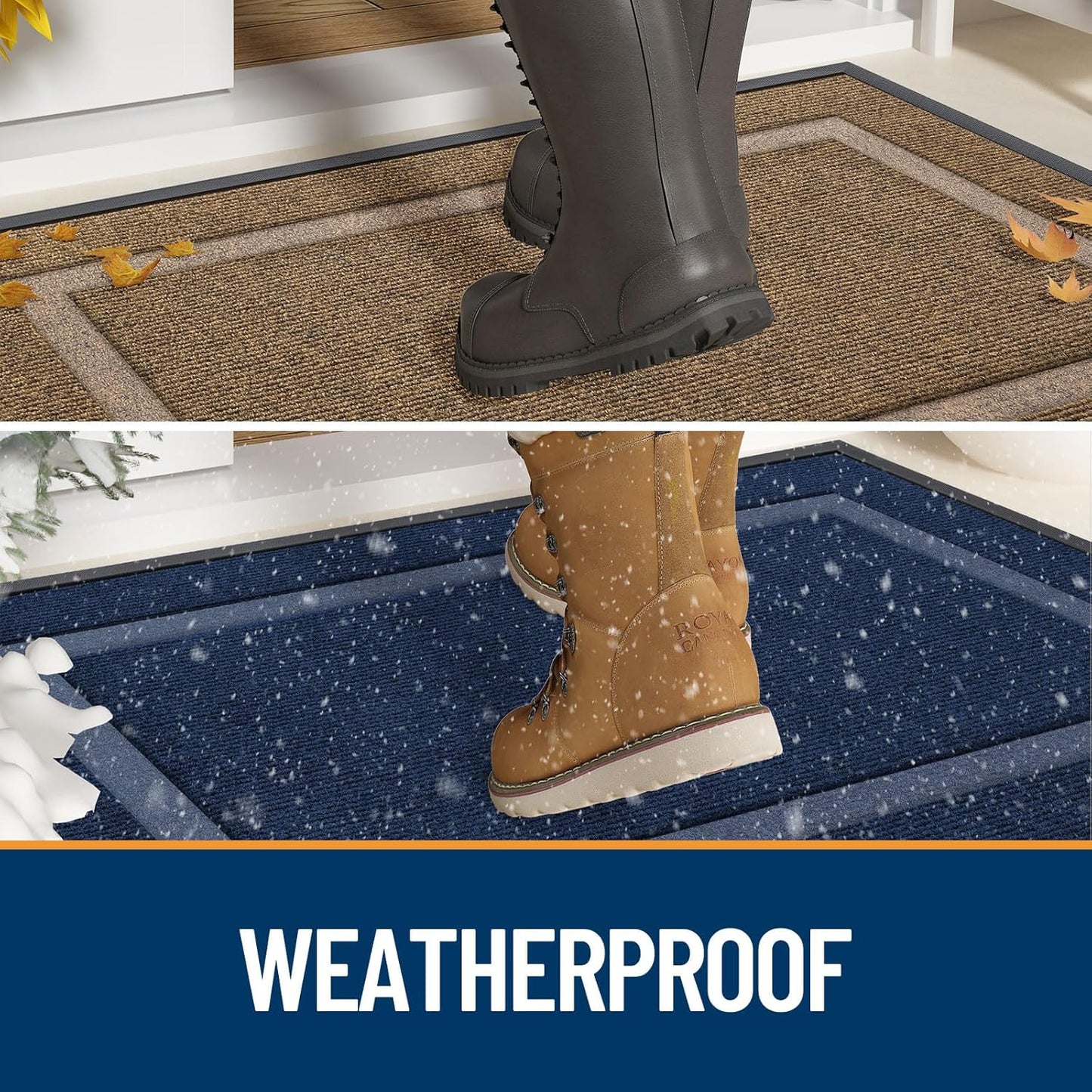 OLANLY Front Door Mat Indoor Outdoor Entrance, Waterproof All-Season, All-Weather Doormat, Sturdy Natural Rubber, Fade Resistant, Low Profile, Easy Clean Patio Porch Entryway Mat, 29.5x17, Grey