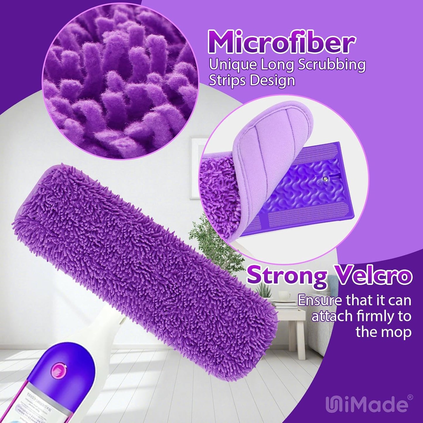 Reusable Mop Pads for Swiffer PowerMop, 8 Pack Microfiber Mop Pad Refill with Scrubber Strips for 13''-15'' SprayMop, Washable Mop Pads Use for Most Floor Types, Designed for Pets - Multicolor
