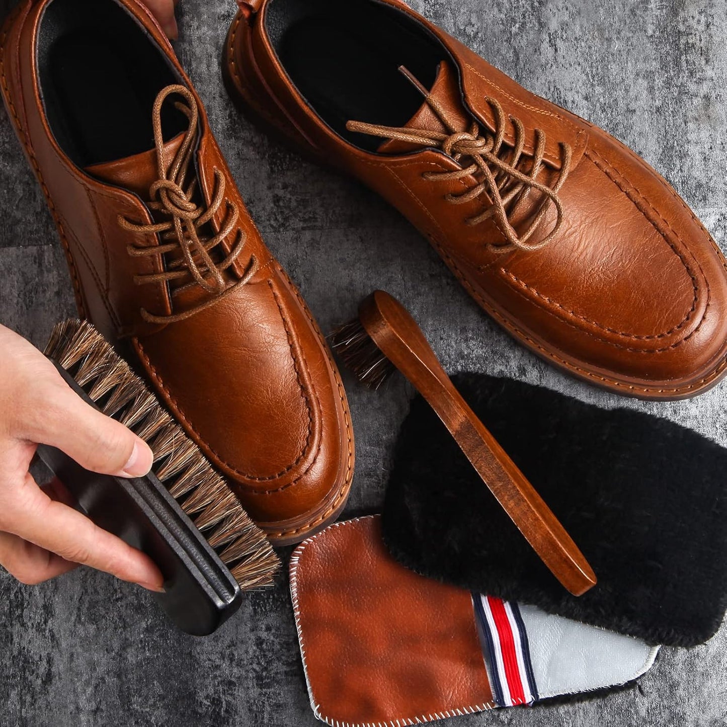 4 Pcs Horsehair Shine Shoes Brush Kit Polish Dauber Applicators Cleaning Leather Shoes Boots Care Brushes Suede Cleaner Brush with Microfiber Shoe Gloves(4 Pcs Style D)