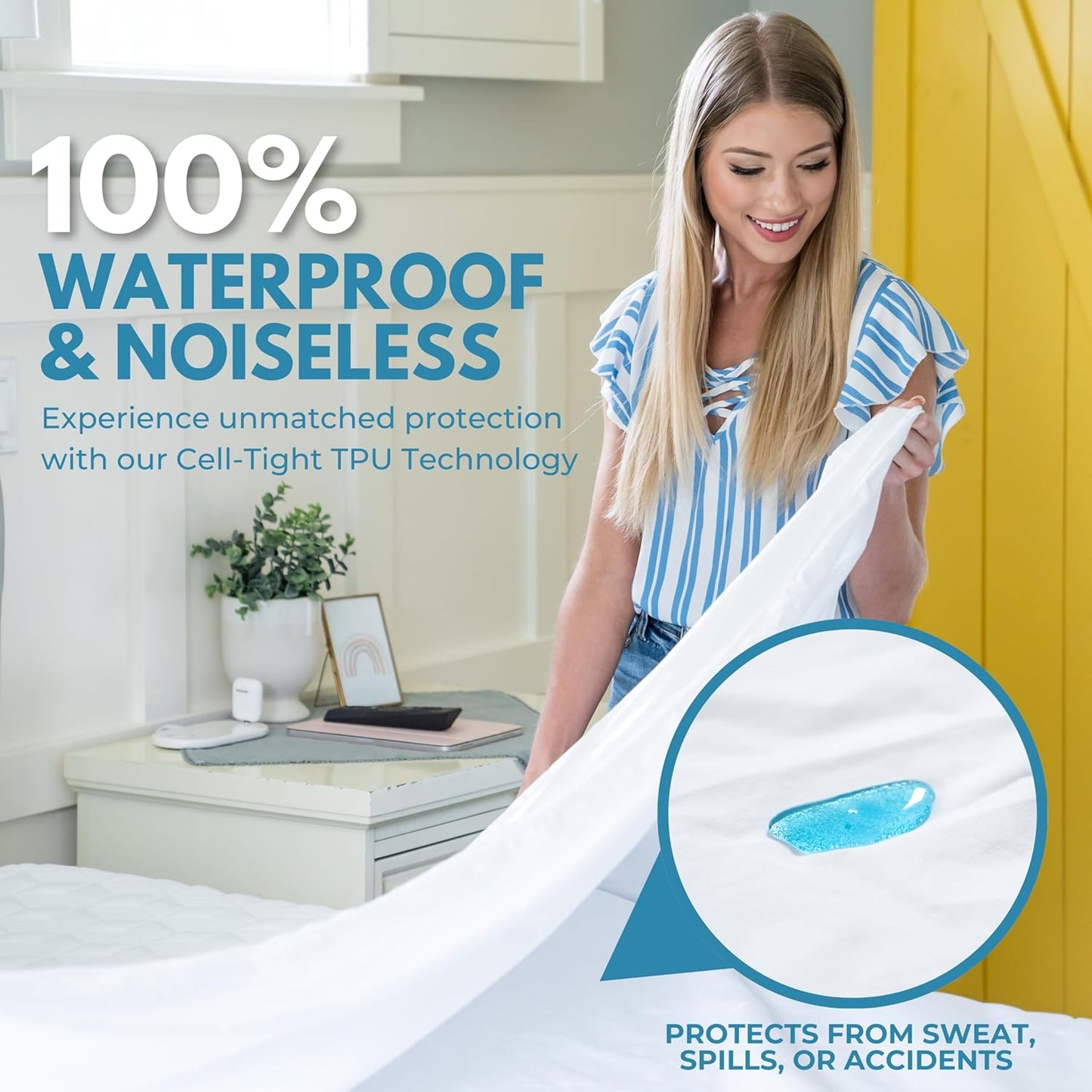 Full/Double 54x75” Premium Waterproof Zippered Mattress Encasement, 100% Cotton, Hypoallergenic, Six Sided Mattress Cover, Invisible Zippered, Soft Breathable up to 15" Deep - Rest Line