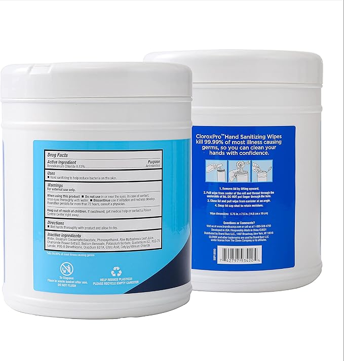 Clorox Pro Alcohol Free Hand Sanitizer Wipes with BZK - Gentle Hand Sanitizing Wipes for Hands in Bulk Canister - Disinfecting Sanitizer Solution for School Supplies & Office Use, 270 Count