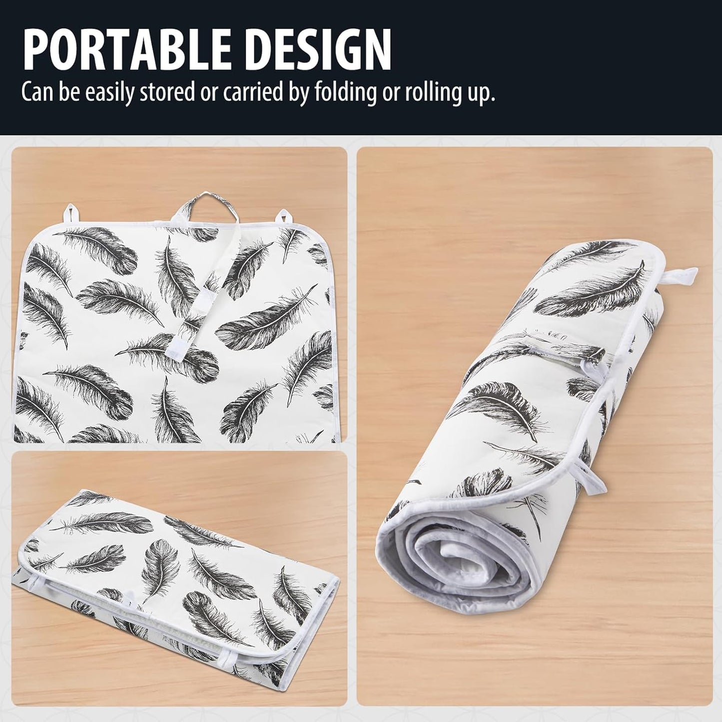 Seiritex Ironing Mat, Portable Ironing Pad 39.4 x 18.9 inch Table Top Iron Board 5 in 1 Travel Iron Blanket for Washer, Dryer, Counter top, Black Feather
