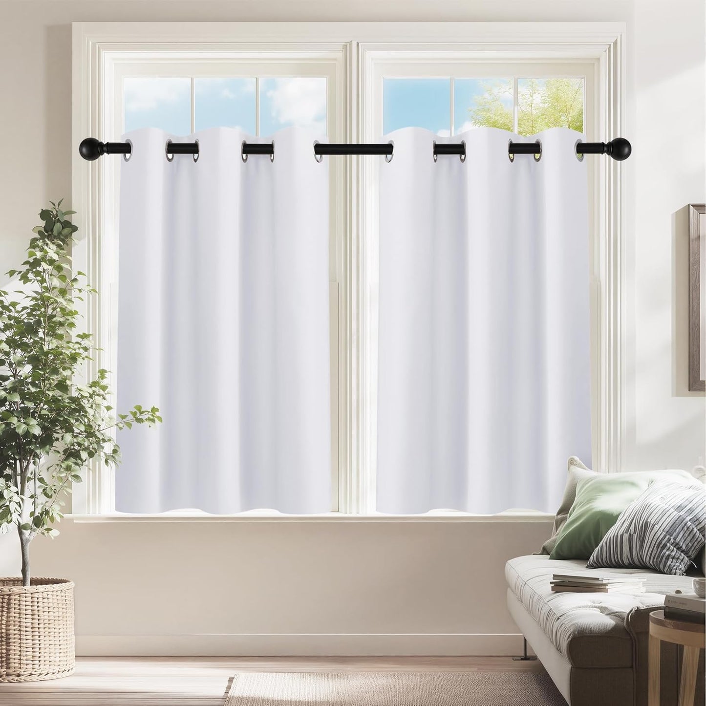 PONY DANCE Pure White Room Darkening Curtains - Energy Saving Drapes for Small Windows in Kitchen, Bedroom, and Bathroom | 2 Panels, W 34 x L 24 inch | Ideal Cafe Curtains