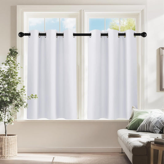 PONY DANCE Pure White Room Darkening Curtains - Energy Saving Drapes for Small Windows in Kitchen, Bedroom, and Bathroom | 2 Panels, W 34 x L 24 inch | Ideal Cafe Curtains