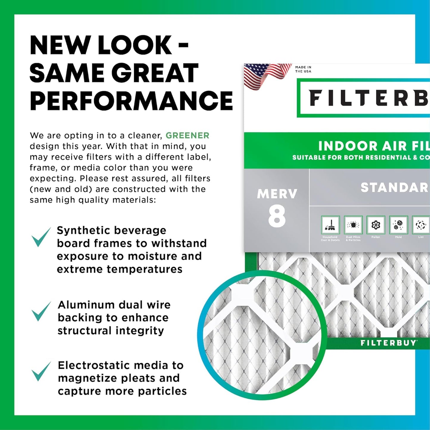 Filterbuy 14x18x1 Air Filter MERV 8 (MPR 700) Dust Defense Replacement (6-Pack), Electrostatic Pleated HVAC AC Furnace Filters, Made in USA (Actual Size: 13.50 x 17.50 x 0.75)