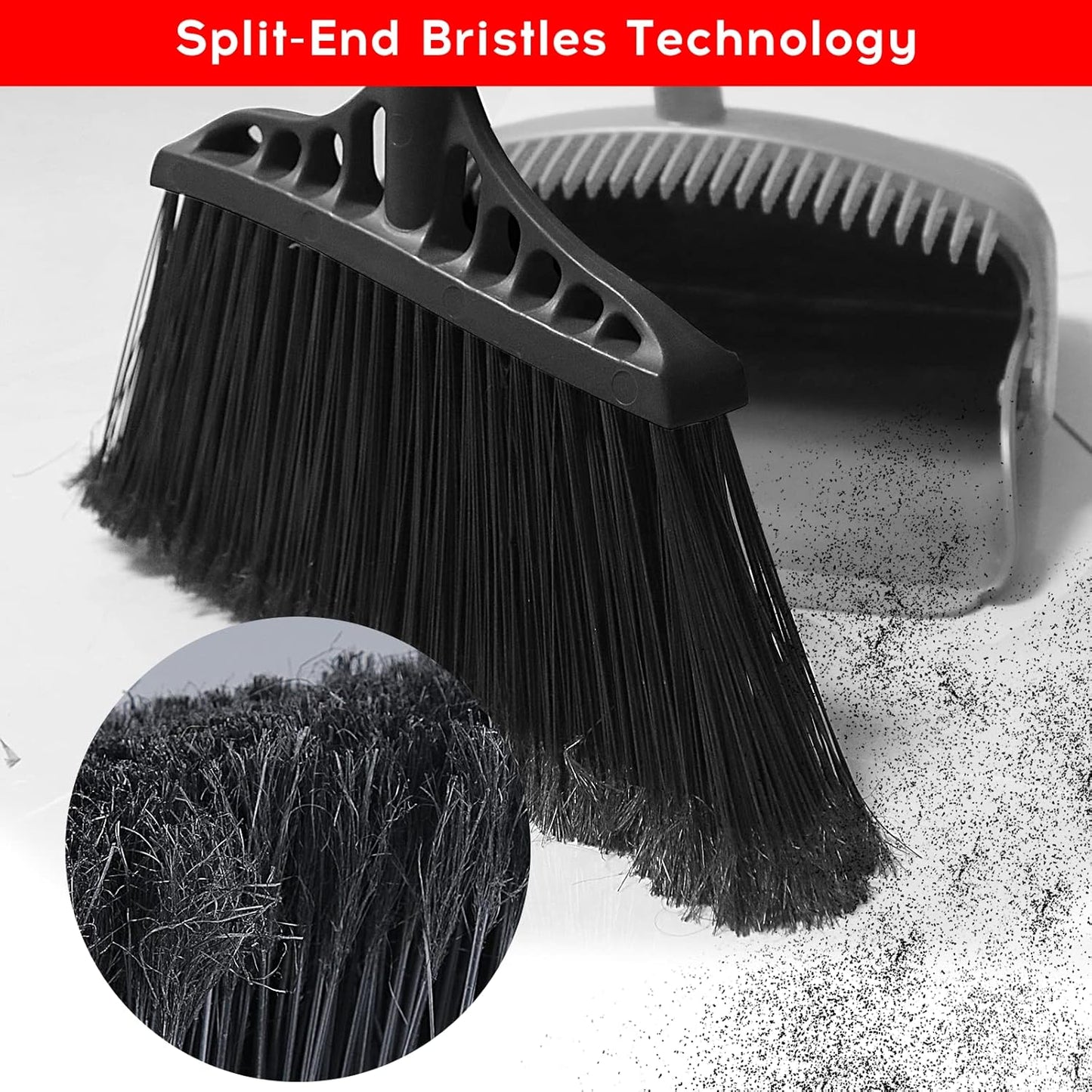 3-Pack Heavy Duty Broom, Commercial Broom with 55" Long Handle Outdoor Indoor, Industrial Brooms for Sweeping Garage Concrete Courtyard Patio Home Kitchen Office - All Black