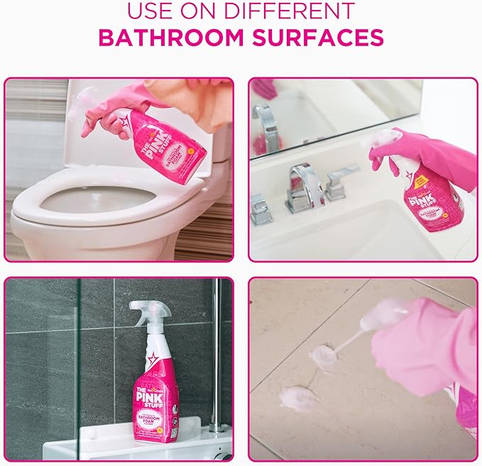 Stardrops - The Pink Stuff Miracle Bathroom Foam Cleaner, 30 fl oz – Now 20% More! Powerful Foaming Action for Showers, Sinks, Tubs & Tiles – Removes Soap Scum, Limescale & Grime with Ease