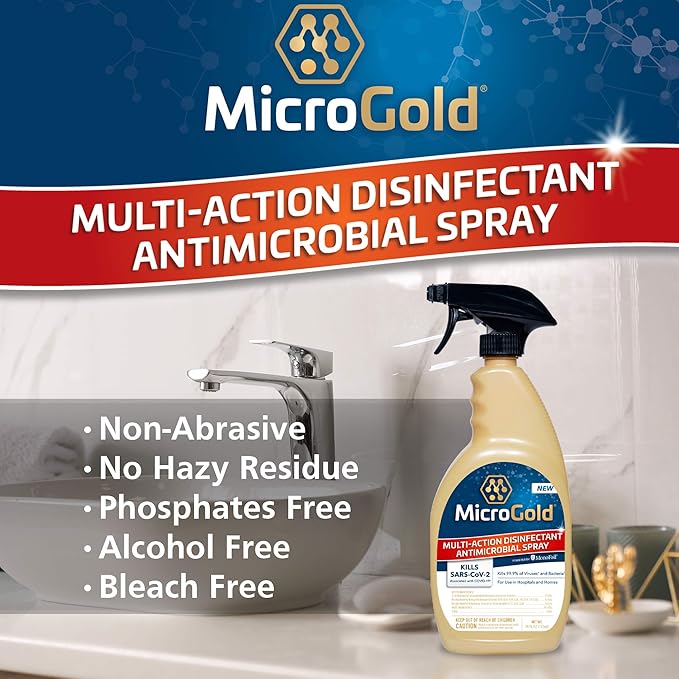 MicroGold Multi-Action Disinfectant Antimicrobial Spray Tested and Proven Effective to Kill the COVID-19 Virus, Kills 99.9% of Viruses and Bacteria, 24 Fluid Ounces, 3 Pack